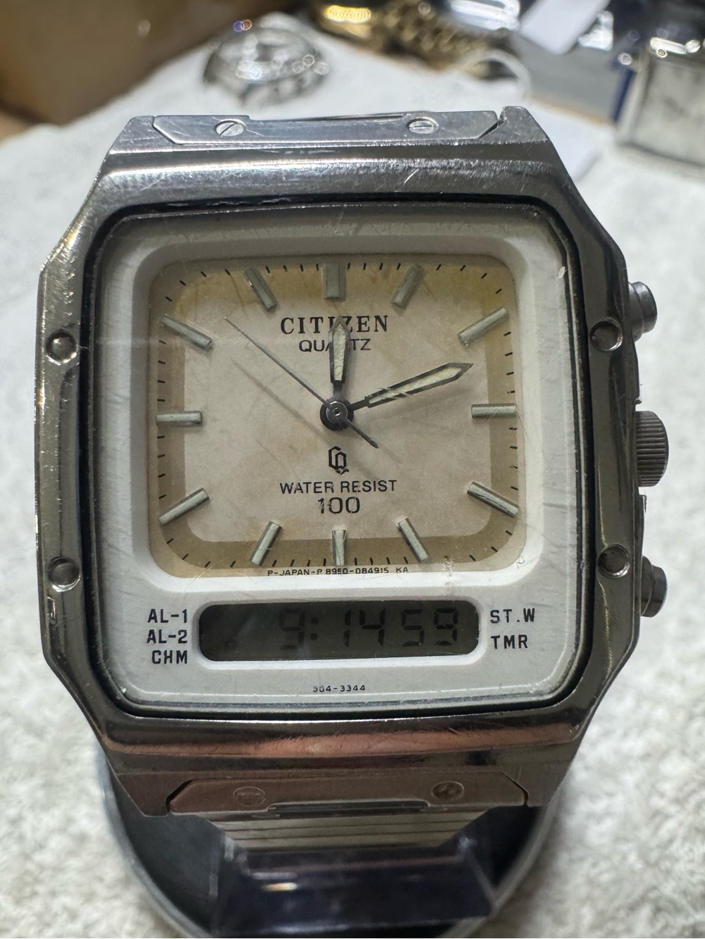 Citizen Two-Display Stainless Watch with Cream Dial and Silver Case